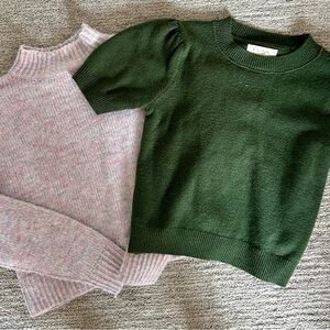 Jessica Simpson Dusty Pink Fuzzy Knit Top and green short sleeve sweater